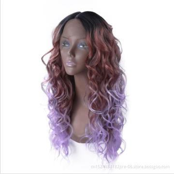 Japanese fiber three tone ombre color big wavy synthetic lace front wig in stock
